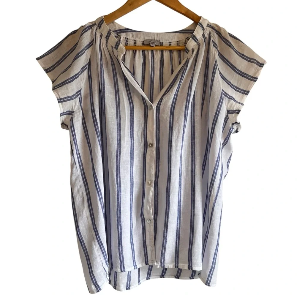 Rails Alena Linen Blouse in Villa Stripe button down size M excellent condition - Picture 5 of 14